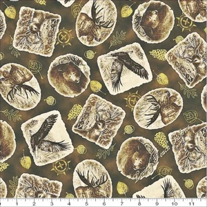 QT "INTO THE WOODS" 24717-A TOSSED ANIMALS FABRIC PRICED PER 1/2 YD - Picture 1 of 1