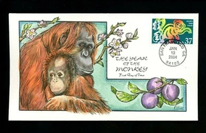US FDC #3832 Collins Hand Painted HP 2004 San Francisco CA Lunar New Year Monkey - Picture 1 of 2
