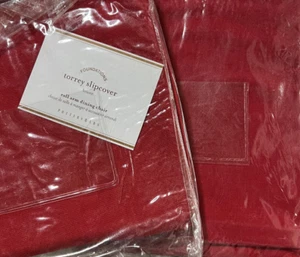 Pottery Barn Torrey Set 2 Roll Arm Dining Chair Cushion Slipcovers Sunbrella Red - Picture 1 of 1