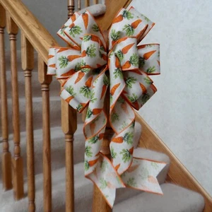 10" BREITE KUNSTSACKLEINEN SCHLEIFE MIT KAROTTEN FÜR OSTERKÖRBE KRÄNZE LATERNEN SCHILDER - Bild 1 von 2