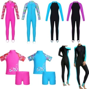 Kids Boys Girls Swimwear Long Sleeve Swimming Dive Surf Wetsuit Beach Rash Guard - Picture 1 of 53