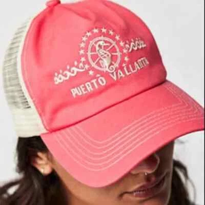 Free People Spring Break Trucker “Puerto Vallarta” Hat NWOT Coral/White - Image 1 of 4