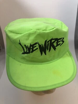 Live Wires Vtg Painters Cap Hat 80s Neon Green Dirty - Image 1 of 4
