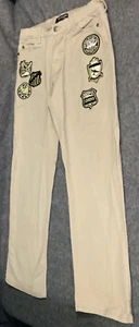 T79 Diamond Stash Sz 18 Boys Youth Tan Black Gold Airforce Logo Patch Jean Pants - Picture 1 of 11