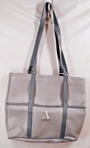 Vintage Avon Sales Representative Tote Bag Gray Faux Leather Large Handle Pocket - Picture 1 of 22