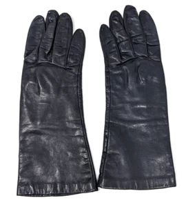 Womens Vintage Black Leather Driving Gloves Silk Lined 6.5 Small Buttery Soft - Picture 1 of 4