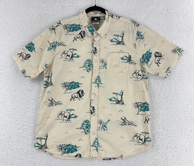 Camisa informal con botones con estampado de animales beige LRG para hombre manga corta algodón talla S Foto 1 de 4