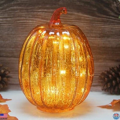 Battery Operated Mercury Glass Pumpkin Light with Timer & 10 Fairy Lights - Image 1 of 4