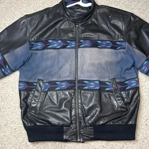 Vintage LA-3 By Adler Western Aztec Two Tone Leather Jacket Size LARGE - Picture 1 of 10