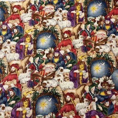 2-1/2 Yds Cotton Fabric Christmas Nativity Scene 1996 Hi-Fashion Fabrics 44” W - Image 1 of 4