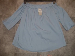 size 14 bnwt tu blue stripe on/off the shoulder half sleeve stretch cotton top - Picture 1 of 2