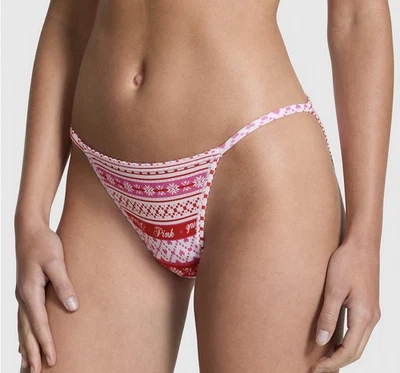 Victoria's Secret ROSA Panty Algodón Tanga Bikini Tanga Navidad Suéter Talla L Foto 1 de 3