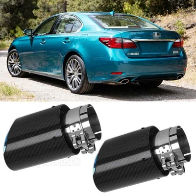 Pair Real Carbon Fiber 2.5" In 3.5" Out Exhaust Pipe For Lexus GS300 GS350 GS F - Image 1 of 4