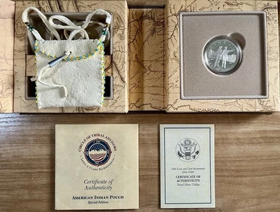2004 US Mint Lewis & Clark Silver Coin & Pouch Set Lakota, Standing Rock Sioux - Image 1 of 4