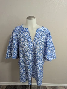 NWT Tuckernuck Cameran Eubanks Wimberly Finley Blouse Top Blue White Floral XXL - Picture 1 of 7