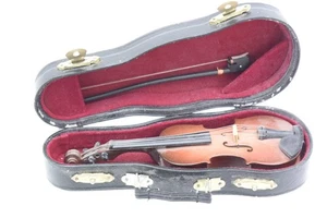 Miniature VIOLIN in Case with Bow and Rosin Wood Music Wood Instrument Decor - Picture 1 of 9