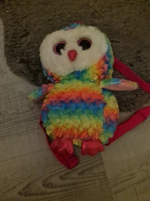 Ty Beanie Boos Owen Owl Rainbow Multicoloured Neon Pink Glitter 6 Inch - Image 1 of 4