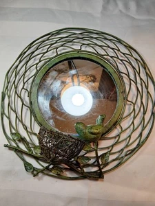 Vint MCM Metal Woven Round Green Mirror With Nest & Bird 12" Across - Picture 1 of 5