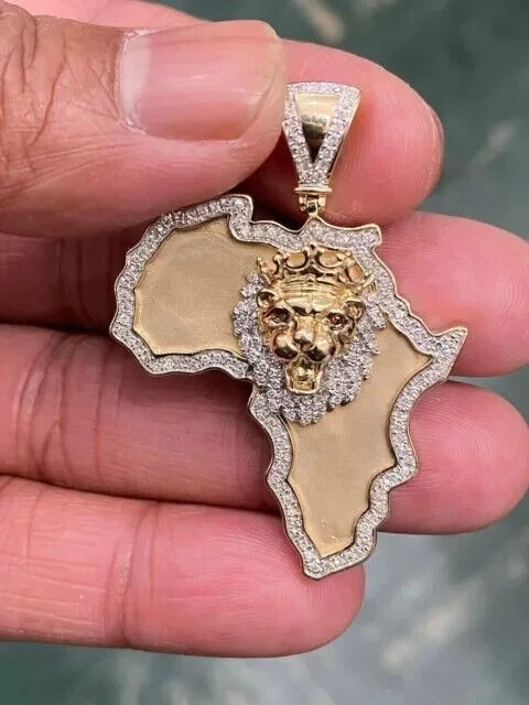 Round Lab-Created Diamond Africa Lion Face Pendant Charm 14k Yellow Gold Plated - Image 1 of 4