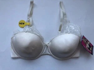 NWT Lily Of France Lacy Looks V-Neck Underwire Bra 2177175 38D Ivory - Picture 1 of 7