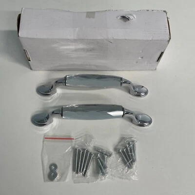 Paquete de 2 tiradores de gabinete de cristal mango de vidrio cromado plateado espacio de tornillo de 5" Foto 1 de 4