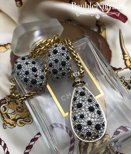 VTG Swarovski Crystal Rhinestones&Black Cabochons Pendant Necklace&Earrings Set - Picture 1 of 11