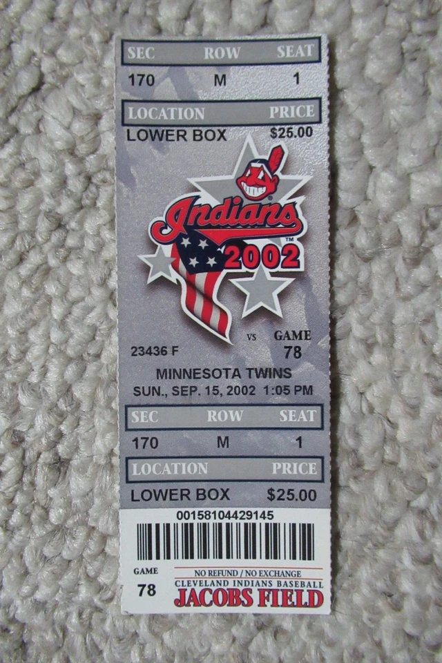 CLEVELAND INDIANS VS TWINS 9/15/2002 FULL TICKET ~ CLIFF LEE (MLB DEBUT) - Image 1 of 1