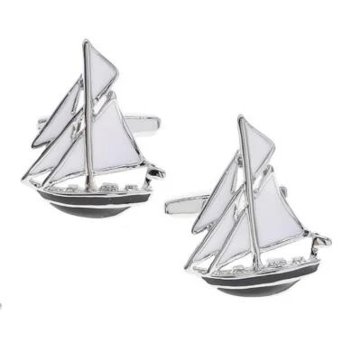 GEMELOS GOLETA Velero Barco Vela Náutico Metal Novio Boda con BOLSA DE REGALO Foto 1 de 4