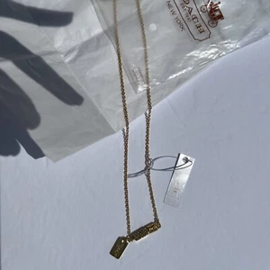 COACH Enameled SIG C 1” BAR 30” NECKLACE GOLD/PL Authentic LOGO NWT NEW - Picture 1 of 12