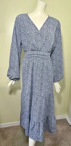 FUNLINGO Women’s Dress Maxi Faux Wrap Tiered Peasant Ruffle Boho Gray White DD10 - Picture 1 of 9