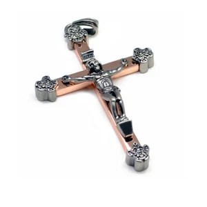 Accents Kingdom Silvertone and Copper Rosary Crucifix Cross Pendant - Picture 1 of 1