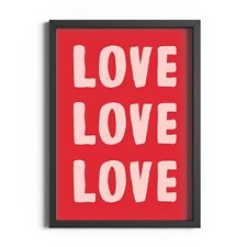 Love Love Love Print Bedroom Wall Art Cute Red Quote Home Decor Framed Poster