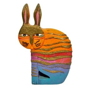 Vintage 1999 Laurel Burch 8" alto "Rainbow Rabbit" firmato dall'artista - Foto 1 di 5