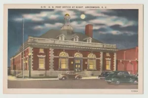 South Carolina, Greenwood, US Post Office at night - Picture 1 of 2