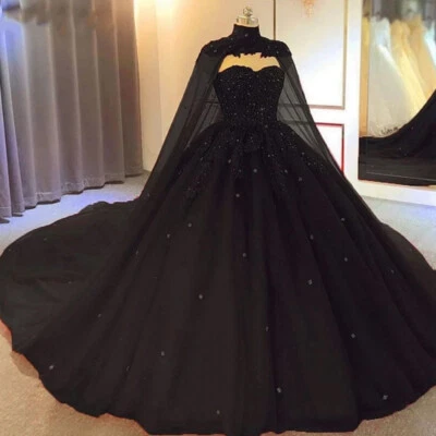 Vestidos de novia de baile talla grande de encaje con capa con cuentas vestidos de novia tren de barrido Foto 1 de 4