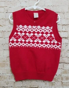 Gymboree Boys Sweater Vest Pullover Size XS 4 Red White Argyle Winter Holiday - Picture 1 of 6