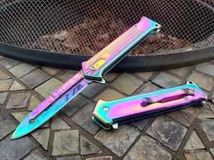 Oil Slick Why So Serious Spring Assisted Spear Point Tip Up Carry Flipper Multi - Picture 1 of 18