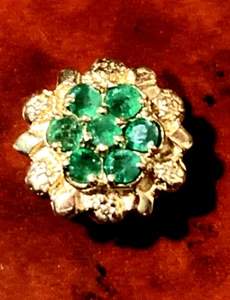 14K EMERALD AND DIAMOND FLOWER SLIDE BRACELET CHARM BY R. KLEIN - Picture 1 of 8