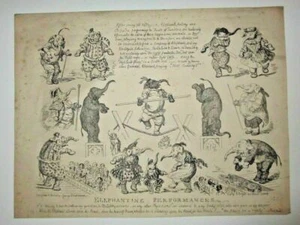 1830's Cruikshank Etching Elephant "Elephantine Performances" Art Print Etching - Picture 1 of 2