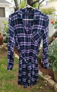 Gap + Pendleton Long Sleeve Flannel Plaid Dress Size S Button Up Belted V-Neck - Picture 1 of 4