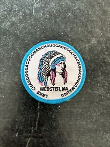 Webster MA Lake State Park PATCH Iron On 2.5” Rare Vtg Travel Indian Native Hat