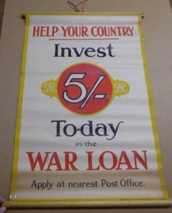 c.1915 HELP YOUR COUNTRY INVEST TODAY IN WAR LOAN British WWI Poster Orginal UK - Bild 1 von 7