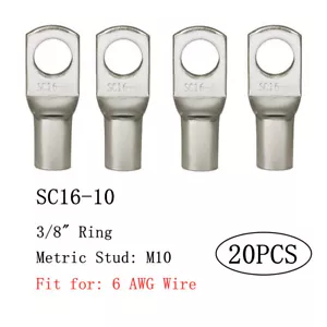 20Pcs 3/8" 6 AWG Wire Ring Terminal Copper Gauge Connectors Car Audio Terminals - Picture 1 of 4