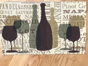 Table mat, wine glasses, brown on tan, tapestry, 12 x 19 inches - Picture 1 of 6