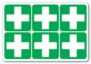 FIRST AID CROSS Square health and safety signs Sticker 200x200mmx6 - Picture 1 of 3