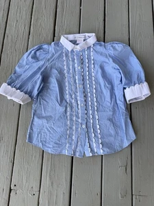 Blusa Gretchen Scott Mujer Mediana Azul Blanco Botón Manga Corta Preppy - Imagen 1 de 7