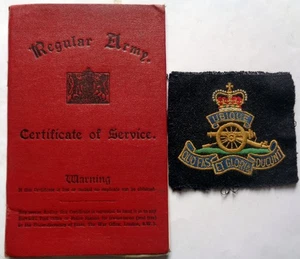 ARMY CERT of SERVICE & ROYAL ARTILLERY BADGE WILLIAM FLETCHER TENBURY WELLS - Picture 1 of 5