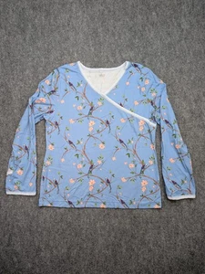 Garnet Hill Shirt Womens Large Blue Bird Floral Print Organic Cotton Long Sleeve - Picture 1 of 9