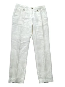J Crew Pants Womens 4 White Linen Cotton Lined High Rise Straight Pocket Casual - Picture 1 of 13