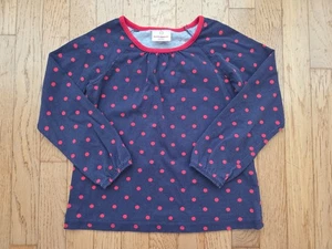 Hanna Andersson Girl's Dottie Top Long Sleeve Navy Blue Red Dots Size 120 6/7 - Picture 1 of 5